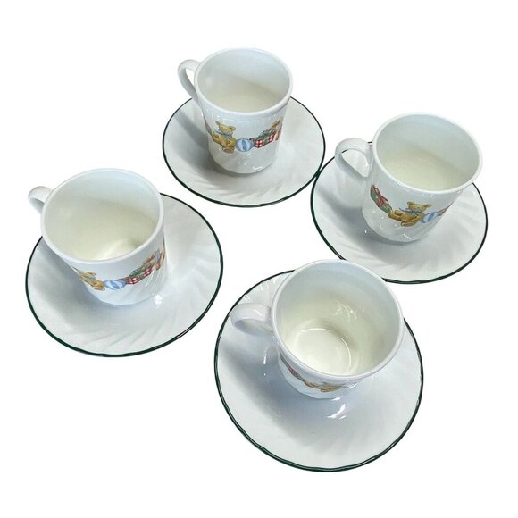 Corelle Teddy Bear Holiday Themed Cups & Saucers Set Of 4 - Picture 5 of 7